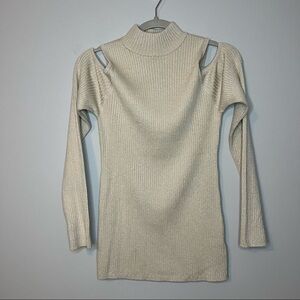 Women’s Matty M gold champagne shimmer cold shoulder sweater size M